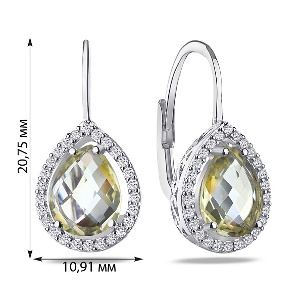 Серебряные серьги с кварцем и фианитами  (арт. 7002/3481Пкж) – изображение 2
