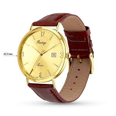 Наручные золотые часы с кожаным ремешком (арт. 260223ж)