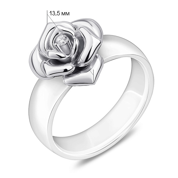 Кольцо Цветок из серебра и керамики (арт. 7501/1734452кмб) – изображение 2