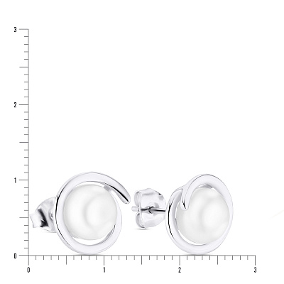 Срібні сережки пусети з перлами (арт. 7518/5355жб)