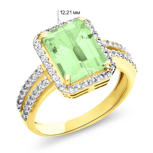 Золотое кольцо с хризопразом и фианитами (арт. 140457Пжх) – изображение 2