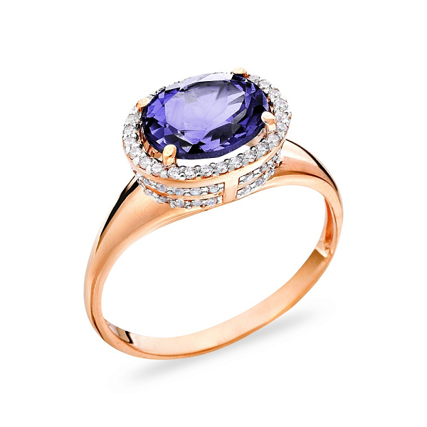 Кольцо из красного золота с кварцем и фианитами (арт. 140470ПВк) – изображение 1