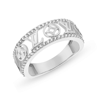 Каблучка з білого золота з фіанітами (арт. 155206б)
