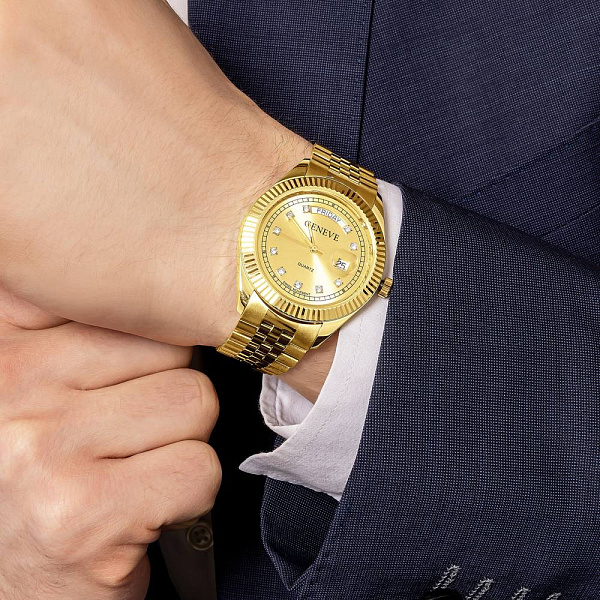 Золотые кварцевые часы с фианитами (арт. 260250жж) – изображение 3