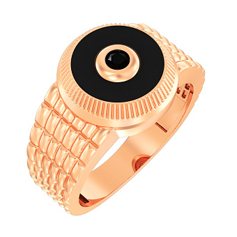 Фото Золотая печатка с фианитом и эмалью (арт. 170074ч)