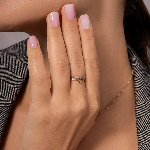 Кольцо Звенья из золота с одним фианитом (арт. 140951) – изображение 3