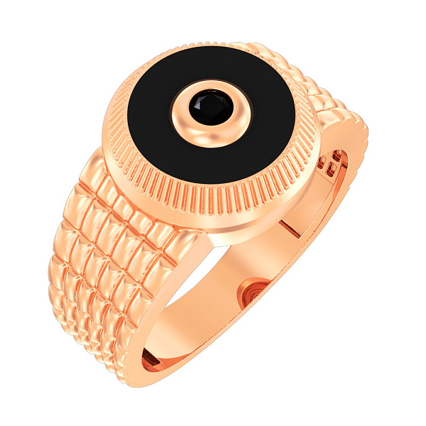 Золотий перстень з фіанітом і емаллю (арт. 170074ч) – зображення 1