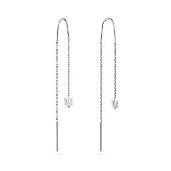 Сережки-протяжки Герб України-Тризуб з білого золота (арт. 110968б)