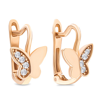 Фото Сережки для детей «Бабочки» золотые с фианитами (арт. 106572)