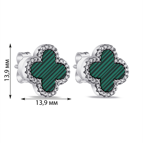 Сережки зі срібла з малахітом і фіанітами (арт. 7518/5108/15млх) – зображення 2