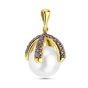 Золота кулон з перлиною та фіанітами (арт. 421391ж)