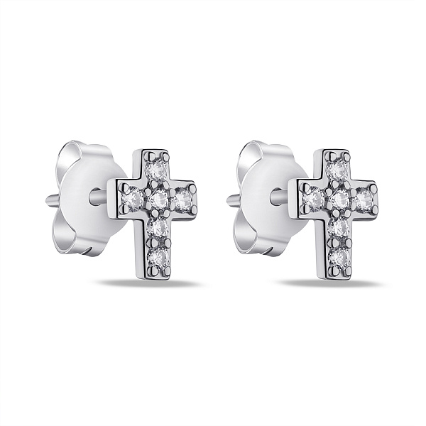 Серебряные серьги-пусеты Крестики с фианитами (арт. 7518/6591) – изображение 1