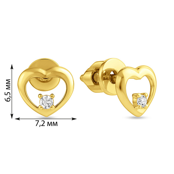 Золоті сережки пусети Серденька з фіанітами (арт. 110596ж) – зображення 2