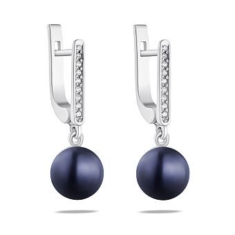 Серебряные серьги-подвески с черным жемчугом (арт. 7502/1250жч)