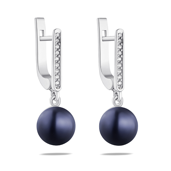 Серебряные серьги-подвески с черным жемчугом (арт. 7502/1250жч) – изображение 1