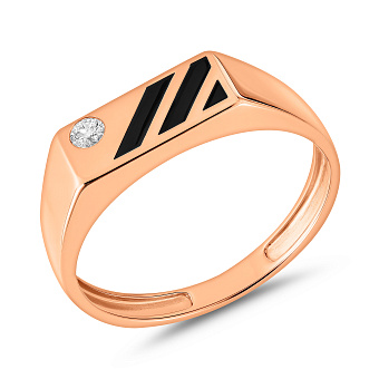 Печатка з червоного золота з діамантом і емаллю (арт. К170079010ч)