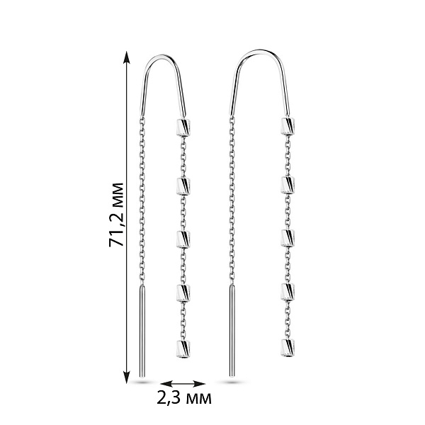 Сережки-протяжки з білого золота (арт. 109412б) – зображення 2
