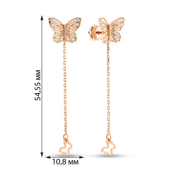 Золотые серьги-пусеты Бабочки с подвесками (арт. 111222) – изображение 5