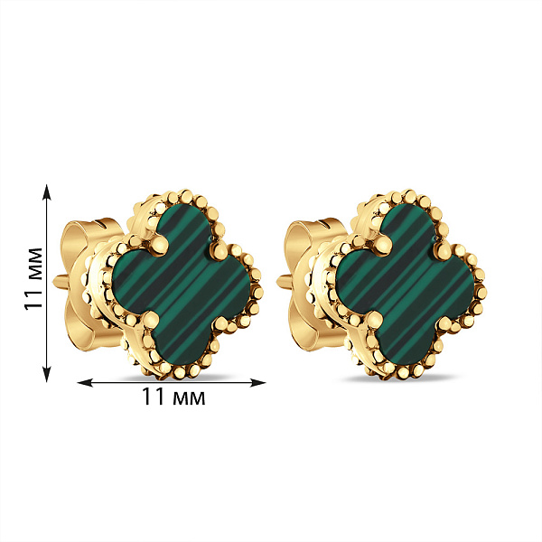 Срібні сережки Конюшина з малахітом (арт. 7518/5645/10жмлх) – зображення 2