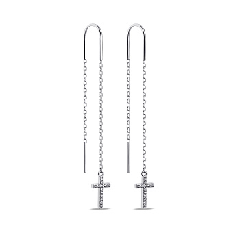Фото Срібні сережки-протяжки Хрестики з фіанітами (арт. 7502/9730)