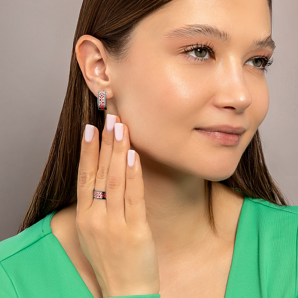 Серебряные серьги Орнамент с эмалью (арт. 7502/244екчсю) – изображение 3