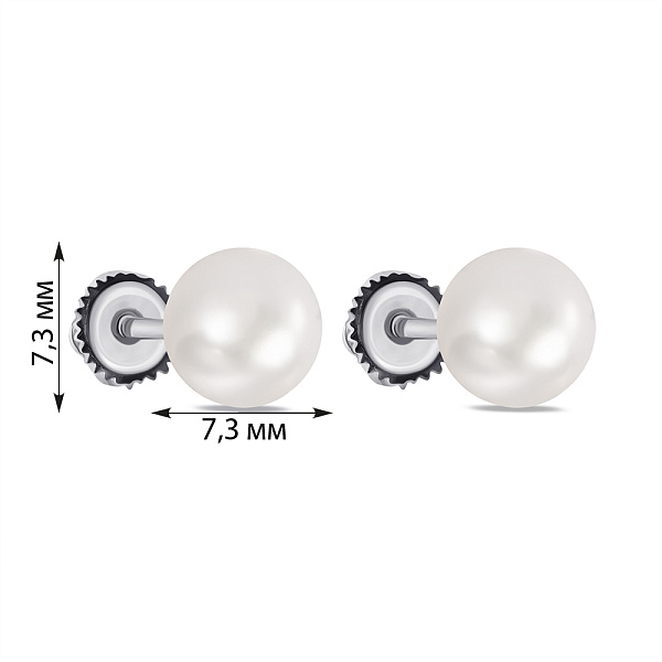 Серебряные серьги-пусеты с жемчугом  (арт. 7518/С2Ж/835) – изображение 2
