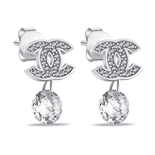 Серьги пусеты из серебра с фианитами (арт. 7518/6414) – изображение 1