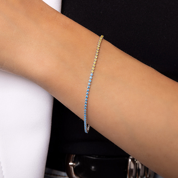 Браслет из белого золота с голубыми и желтыми фианитами (арт. 340038бгж) – изображение 3