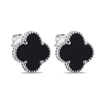 Срібні сережки Конюшина з оніксом (арт. 7518/5645/15о)