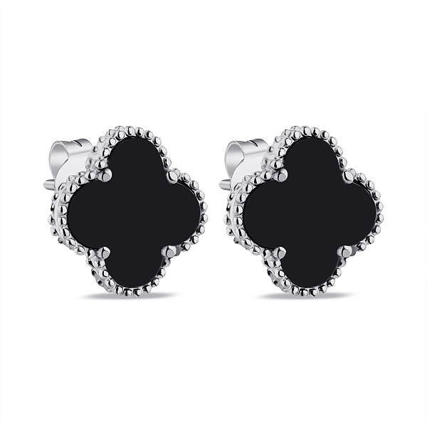 Срібні сережки Конюшина з оніксом (арт. 7518/5645/15о) – зображення 1