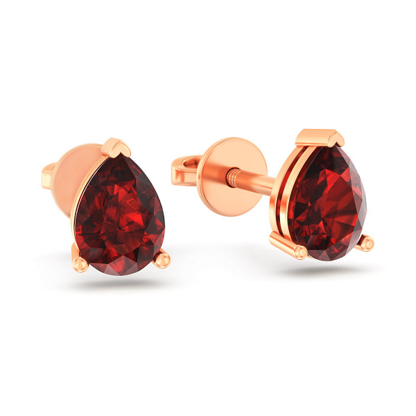 Золотые серьги-пусеты с гранатом (арт. 111230Пк) – изображение 1