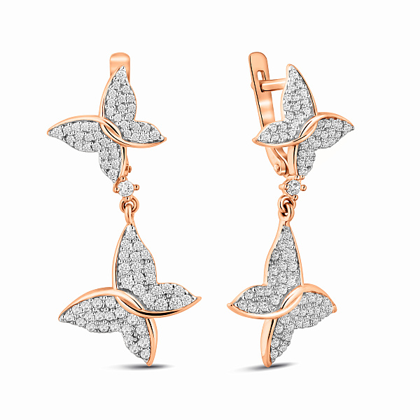 Золоті сережки підвіски Метелики з фіанітами (арт. 110150) – зображення 1