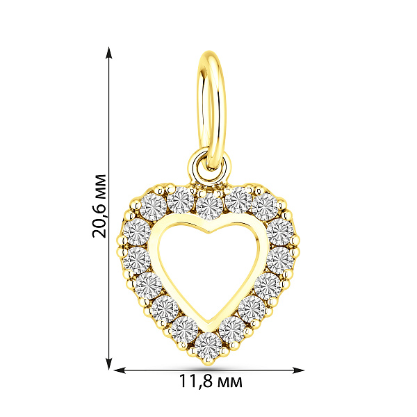 Золотой кулон Сердечко с фианитами (арт. 421889ж) – изображение 2