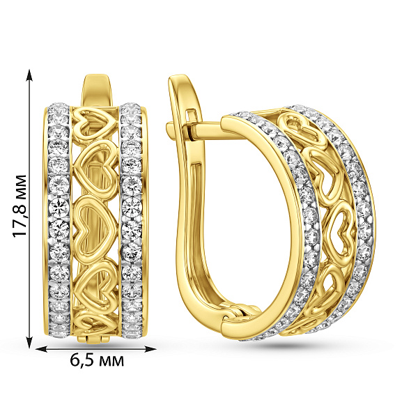 Золотые серьги Сердечки с фианитами (арт. 111200ж) – изображение 4