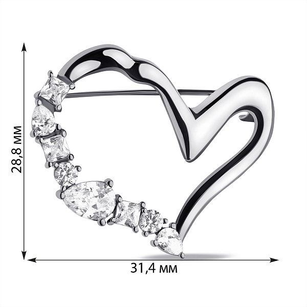 Срібна брошка Серце з фіанітами (арт. 7505/228) – зображення 2