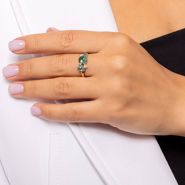 Золота каблучка з зеленим кварцом і фіанітами (арт. 141256Пз) – зображення 2