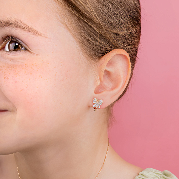 Золоті сережки «Метелики» з фіанітами для дітей  (арт. 110189) – зображення 2