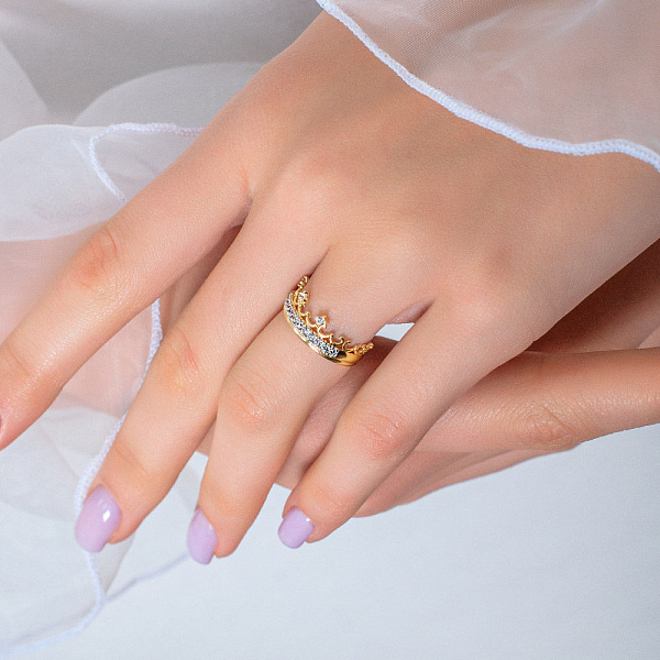 Кольцо Корона из желтого золота с фианитами (арт. 140691ж) – изображение 2