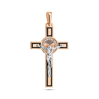 Фото Золотой крестик с фианитами и эмалью (арт. 500676еч)