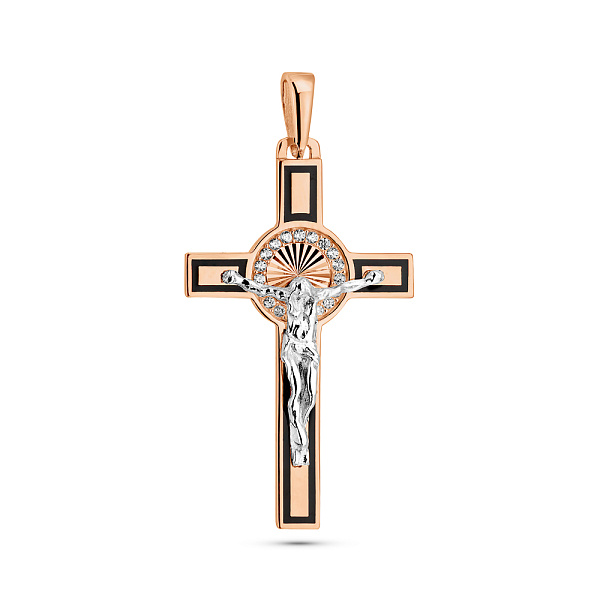 Золотой крестик с фианитами и эмалью (арт. 500676еч) – изображение 1