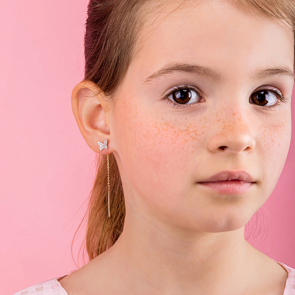 Золотые сережки-протяжки Бабочки с фианитами (арт. 110040) – изображение 3