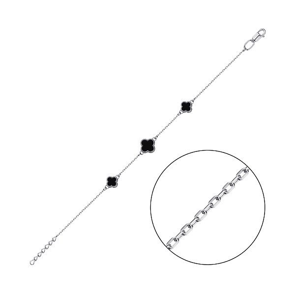 Серебряный браслет Клевер с ониксом (арт. 7509/638обрп) – изображение 1