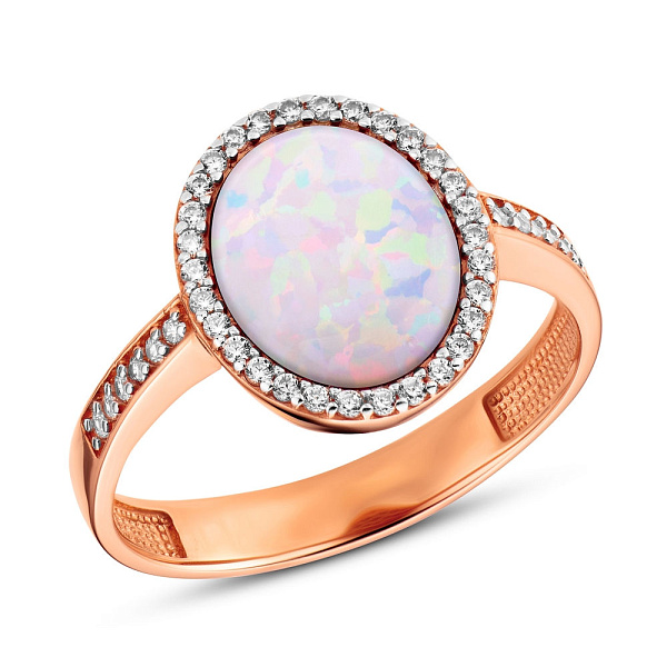 Золотое кольцо с белым опалом и фианитами (арт. 140693ПоБ) – изображение 1