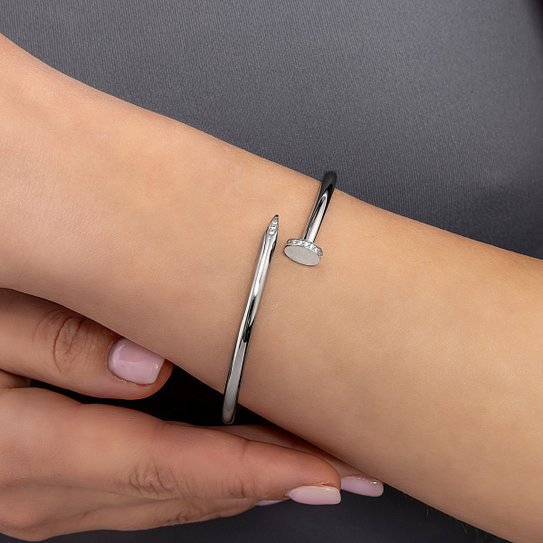 Браслет «Гвоздь» из белого золота с фианитами (арт. 324860б) – изображение 2