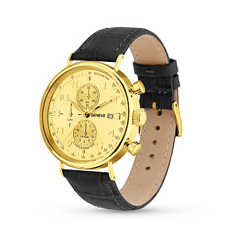 Массивные золотые часы с кожаным ремешком (арт. 260238жжч)