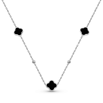 Серебряное колье Клевер с ониксом (арт. 7507/2319/7о)