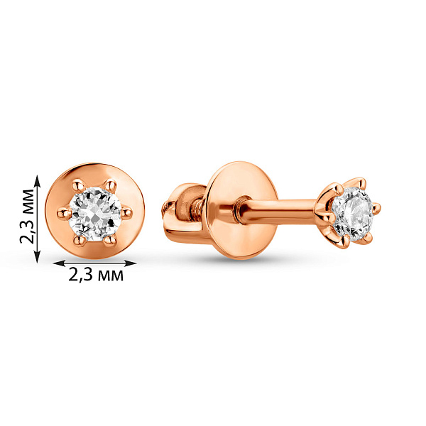 Сережки-пусети з червоного золота з діамантами (арт. Т011134010) – зображення 3