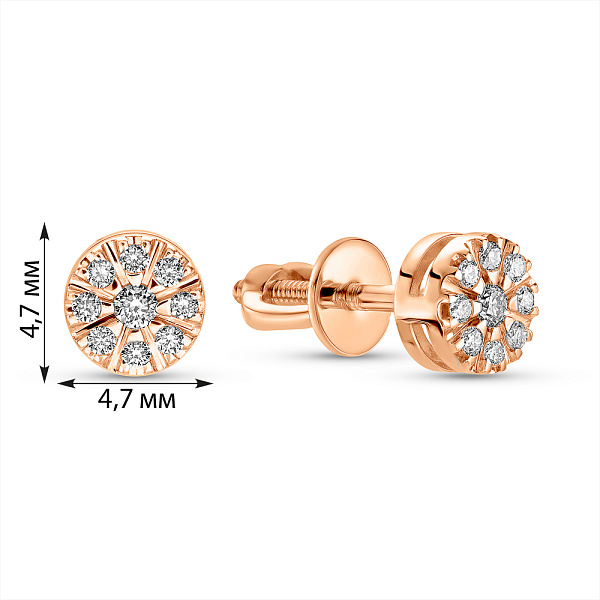 Сережки-пусети з червоного золота з діамантами (арт. Т011284010) – зображення 7