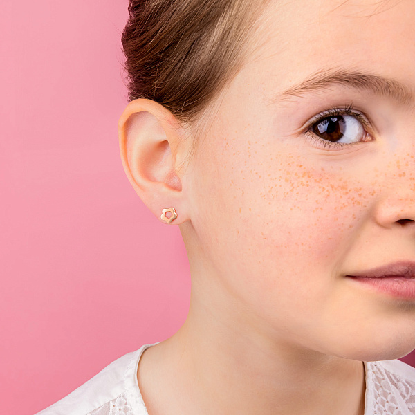 Сережки для дітей «Квіти» з червоного золота (арт. 105225) – зображення 2