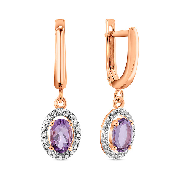 Золотые сережки-подвески с аметистом (арт. 110813Па) – изображение 1